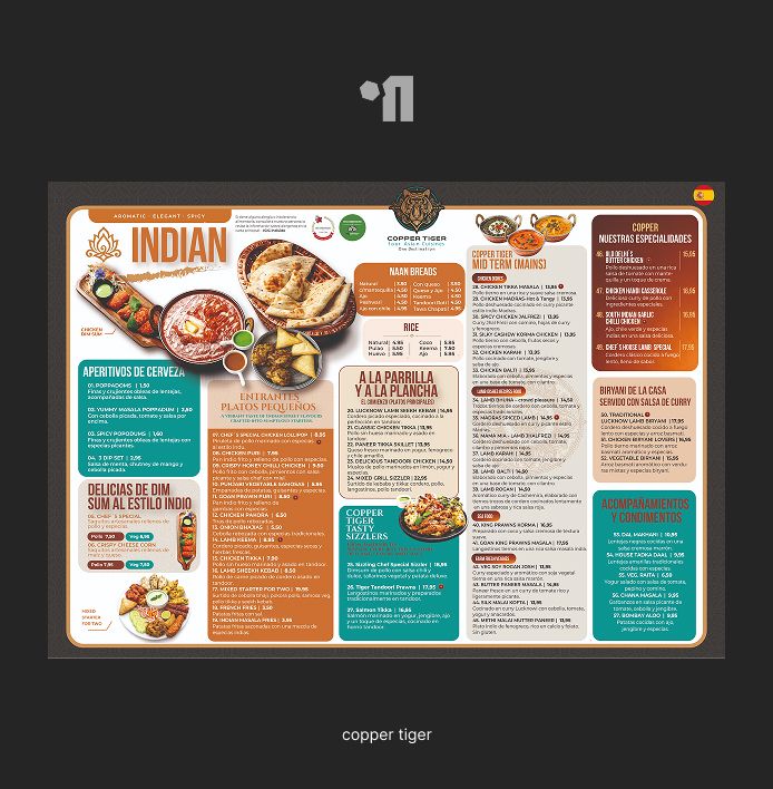 Diseño de menús y comunicación visual para Copper Tiger