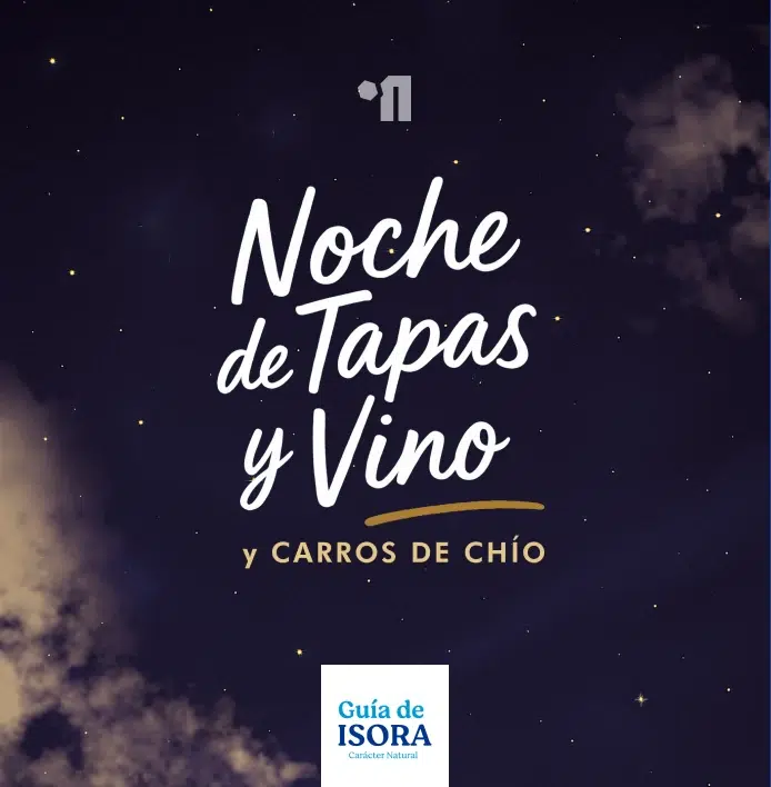 Cartel nocturno con texto Noche de Tapas y Vino, Carros de Chío y logo Guía de Isora