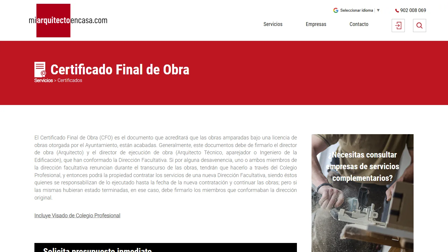 Antes del rediseño de Mi Arquitecto en Casa - certificado final de obra