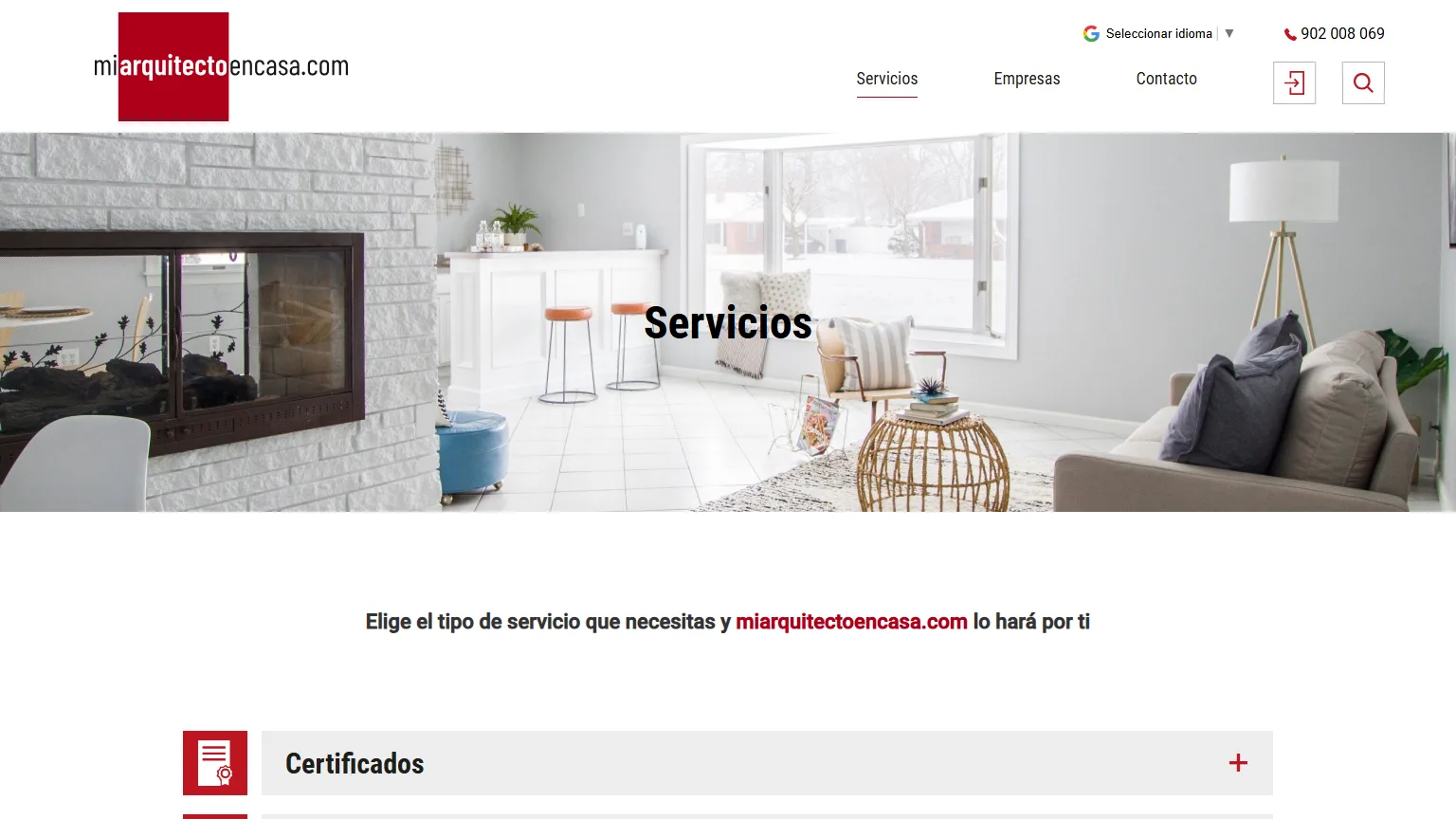 Antes del rediseño de Mi Arquitecto en Casa - servicios
